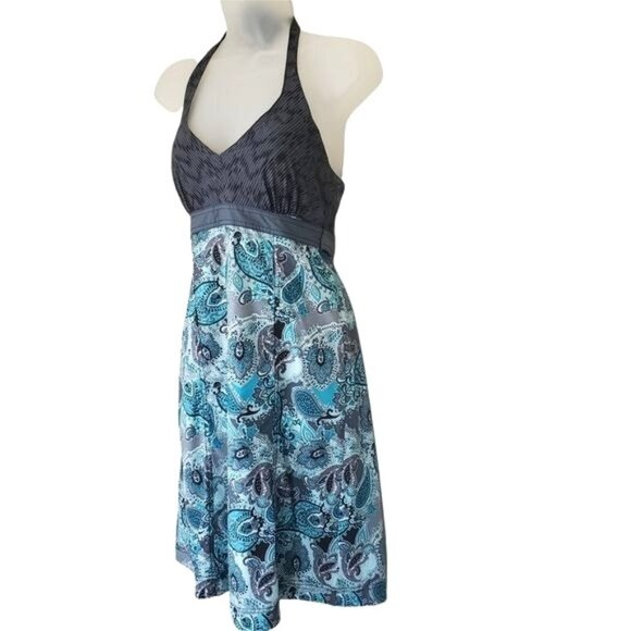 ATHLETA Womens Dress 2 Pack Everywhere Paisley Halter Smocked Green Gray Fitness - Picture 1 of 12